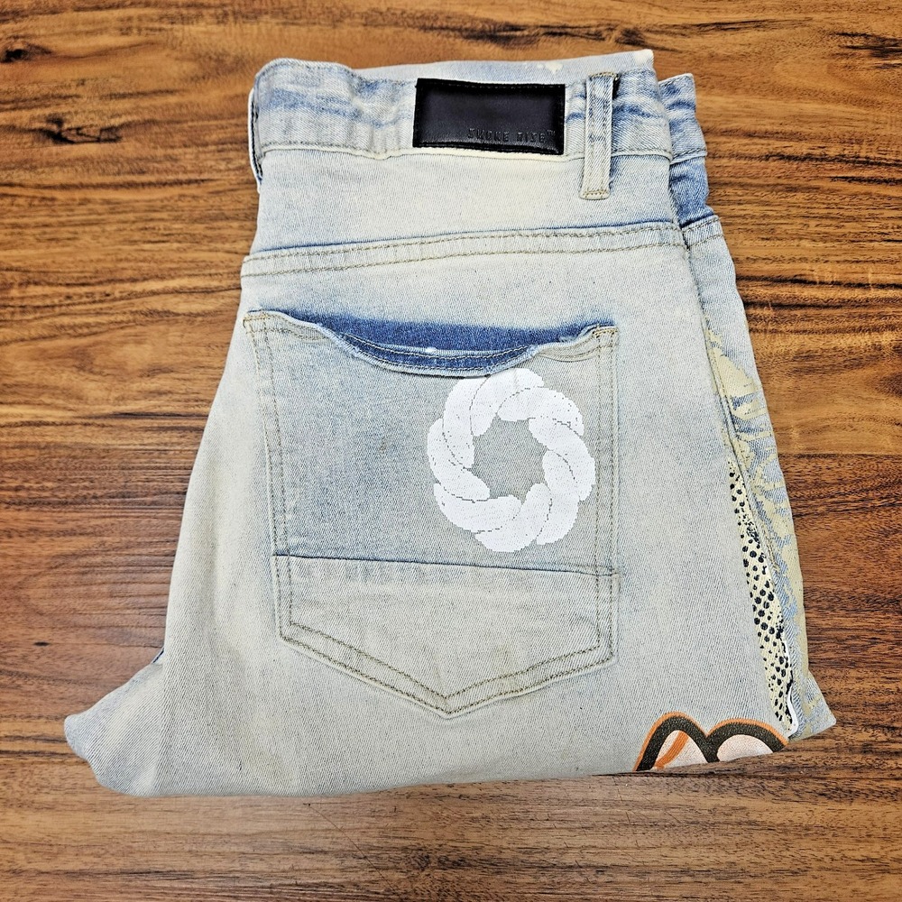 Smoke Rise Distressed Jeans Mens 32X32 Skinny Denim Paint Faded Rock Y2K Blue